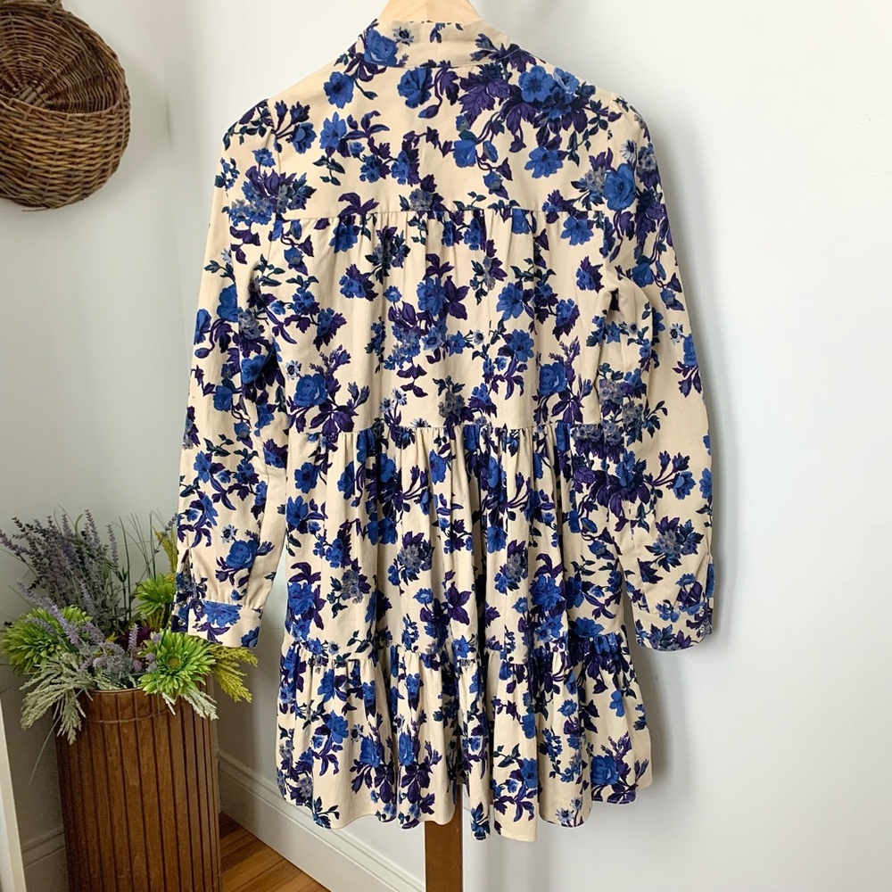 Sezane Rare Soledad Floral Mini Dress Blue Cream FR 36 - Picture 7 of 16